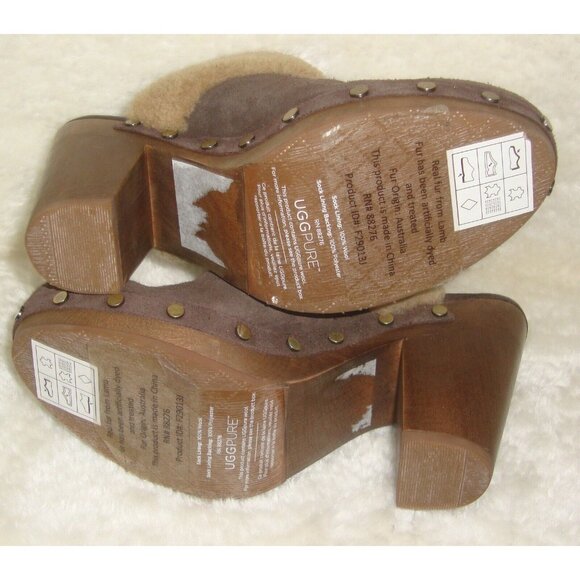 UGG Adele Brown Suede Sheepskin Studded Clogs Heels Mules Shoes Women Size  US 7 - Picture 7 of 12